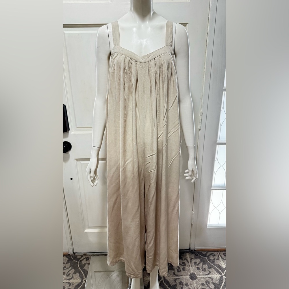 Hunter & Brown Women's Flowy Khaki Cottage Core Jumpsuit With Pockets Size Large
